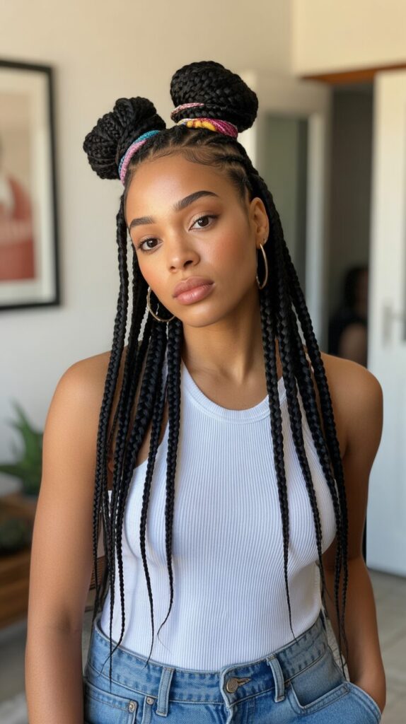 Freestyle Boho Fulani braids with buns