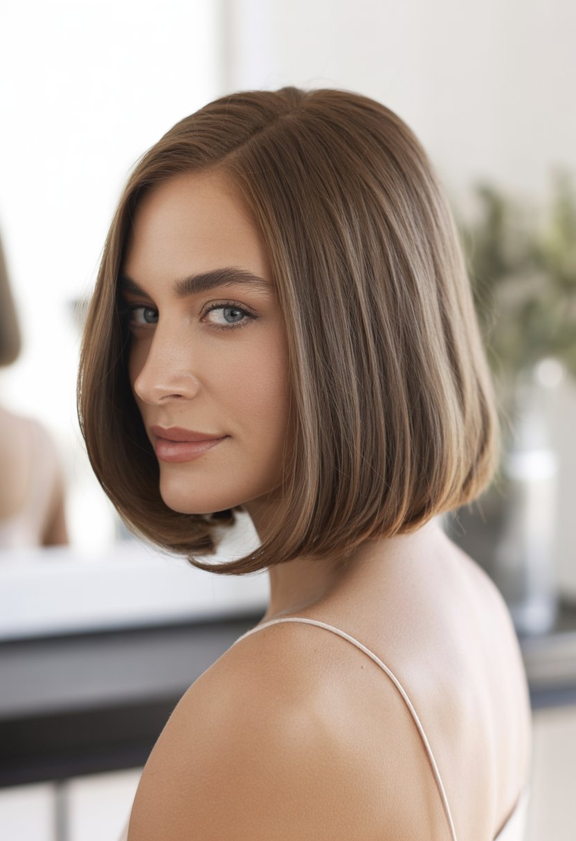 Portrait of a woman with medium-length hair parted to the side, looking confidently at the camera.